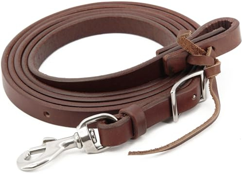 Doqn Leather Roper Rein, Heavy Oil Weighted Leather Rein, Stainless Steel Hardware,Brown (5/8 x7')
