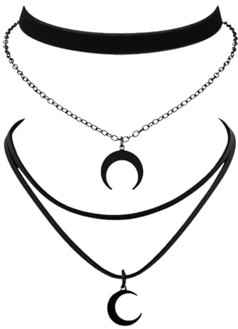 2 Stück Schwarze Doppelketten Mondkette,Gotischer Choker Kette Damen,Schmuck,Y2K Accessoires,Halsband Damen,Grunge Accessoires,Geeignet Für Halloween Weihnachten Tanzpartys Und Geburtstagsaccessoires