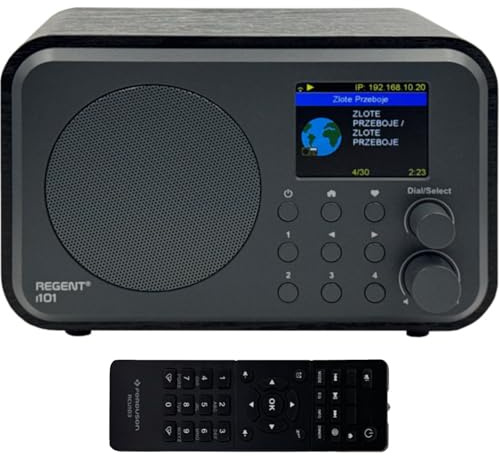 Ferguson Regent i101 Radio Internet Wi-Fi avec Bluetooth FM/DAB/DAB+ Radio FM, radio-réveil, égaliseur, écran couleur, USB, AUX IN, Line Out, UPnP, Sleep Timer, contrôle par application, télécommande