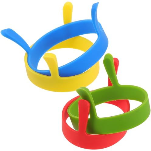 DECHOUS Moldes para Huevos de Silicona Reutilizables 8 Piezas Doble Asa, Anillos de Huevo para Freír en Colores Verde, Rojo, Amarillo y Azul, Aptos para Cocina Casera y Profesional