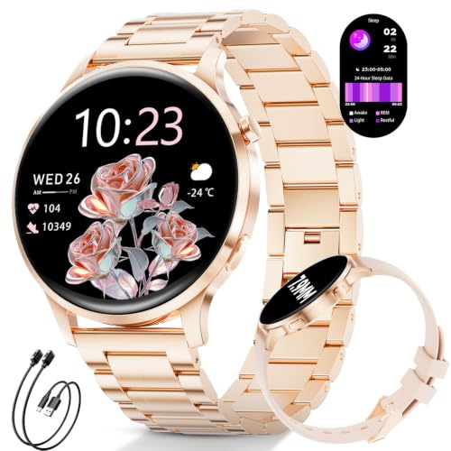 SUNKTA Smart Watch for Women 7.9 mm Ultra-thin 1.32 AMOLED Bluetooth Phone Call Elegant Smartwatch for Android iOS,Heart/Sleep Monitor,Pedometer,Calories,100+ Sport Mode,2 Charger (Rose Gold)