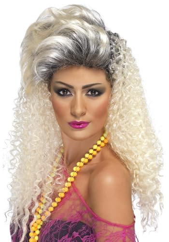 Smiffys Peluca rubia botella de los 80, rizada con tupé Halloween