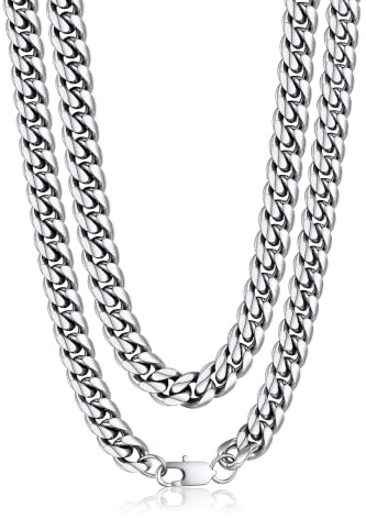 PROSTEEL Kubanische urbane Halskette für Männer und Frauen, 4,8 mm / 6 mm / 10 mm / 14 mm breit, 41 cm - 76 cm lang, inklusive Geschenkbox