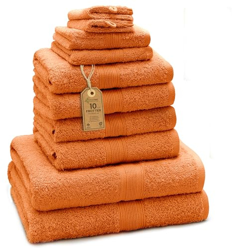 Green Mark Handtuch-Set mit 10 Teilen – 100% Baumwolle – 4 Handtücher 50×100 cm, 2 große Duschtücher 70×140 cm, 2 Gästetücher 30×50 cm und 2 Waschhandschuhe – Terrakotta