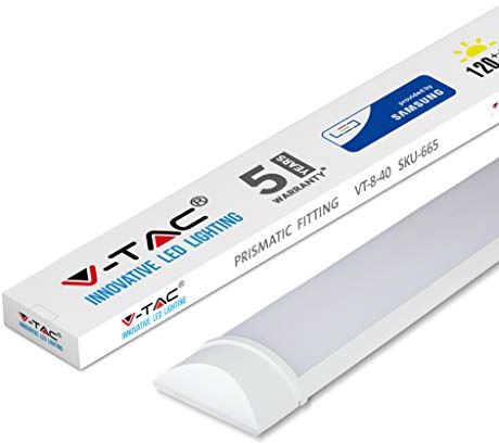 V-TAC 40W 4ft LED Batten Fittings Integrated Tube Lamp 3000K Warm White 1200x74x24mm Wall and Ceiling Lighting 30000h Long Lifespan
