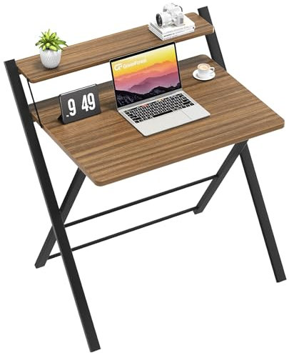 GreenForest Klappbarer Schreibtisch für Kleine Räume Mit Regal, Keine Montage Erforderlich, Home Office Schmal, Große Größe, Braun
