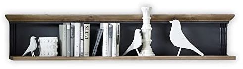 Stella Trading JASMIN Wandboard in Artisan Eiche Optik, Graphit - Hochwertiges und vielseitiges Wandregal im Landhausstil - 142 x 29 x 20 cm (B/H/T) | Wandregal im Landhausstil für Wohnzimmer, Schlafzimmer, Esszimmer, Flur oder Küche, robuste Ablage für Dekoration, Landhaus