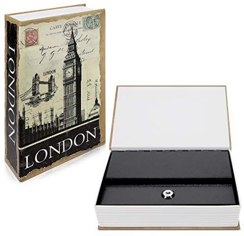 Navaris Buchtresor Versteck Größe L mit 2X Schlüssel - 24 x 16 x 5cm - London Design - Buchsafe Attrappe mit Geheimfach - Buch Geldversteck