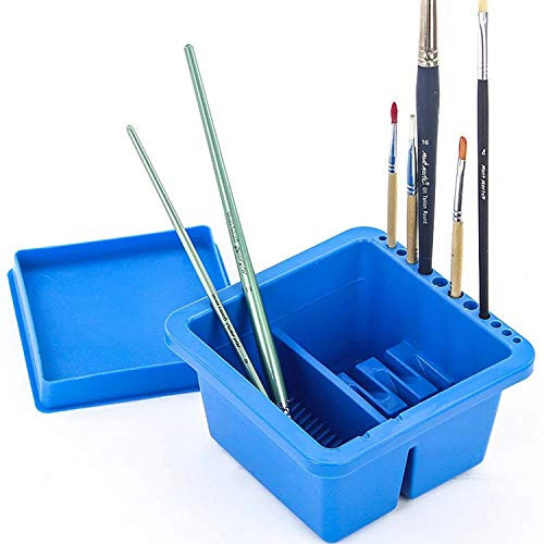 Paint Brush Washer Cleaner Pot Artist Brush Cleaning Bucket Multi-Function Art Pen Barrel Plastic Brush Washer Box with 12 Hole Brush Holder and Lid Palette for Watercolor Acrylic Oil Painting