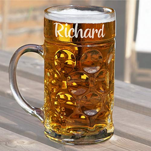 County Engraving Personalised Giant 1 Litre Glass Stein Tankard, Any Name Engraved Panel - Enter Your Own Custom Text