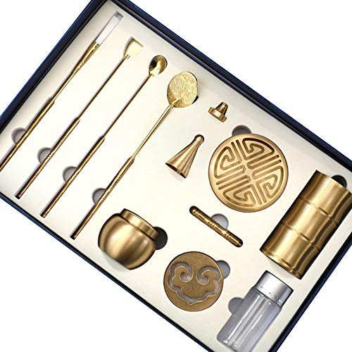 11 Stück/Set Messing Weihrauch Kit Weihrauchform Werkzeug, DIY Backflow Tower Weihrauchkegelformen, Löffel, Presse, Schaufel, Pinsel, Flasche Ideal für Yoga Meditation Home Duft