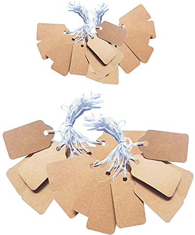 Csirnto Geschenk Anhänger 200 Stück Preis Schilder Kraftpapier Anhänger Geschenk Anhänger mit Faden Geschenkanhänger Klein Preisetiketten Papier Anhänger Rechteckige Kraftpapier Anhänger