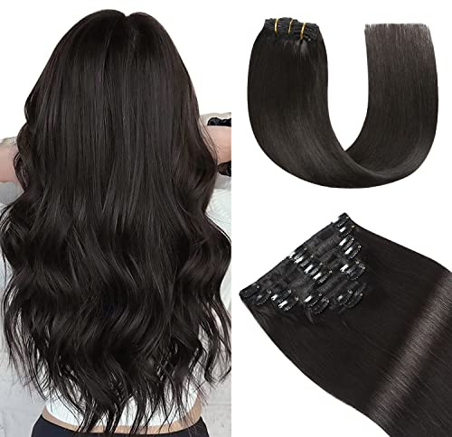 YILITE Clip in Extensions Echthaar 45cm #1B Remy Echthaar Extensions 120g | Invisible Clip in Extensions Echthaar,NatüRliches Schwarz,Soft Glattes Haar ,NatüRliche Mischungen,LäNge & Volumen HinzufüGen