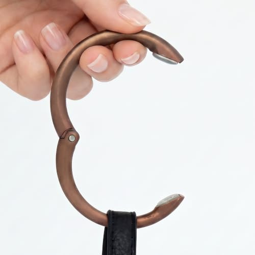Clipa 2 ganchos para bolso: el anillo se abre en un gancho, se cierra automáticamente, se cuelga en cualquier lugar en solo 10 mm, soporta 15 kg, pesa 47 g, 9 estilos, 3 años, bronce mate