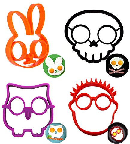 Suuwwn ND Spiegeleiform Ei Ring Silikon Pfannkuchenform,Kreatives Cartoon-Bilder Pfannkuchen Form Nonstick Bratpfanne Ringe Eier Omelett DIY Backform Pfannkuchenformen 4pcs