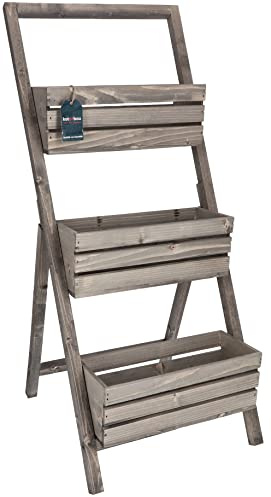 KOTARBAU® Blumenetagere Blumentreppe 3 Etagen für Pflanzen Blumenregal innen & außen Holz 46x58x105 cm Grau