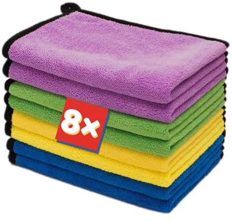 Austepax Poliertuch 8er Set Auto Trockentuch, Mikrofasertücher 40x30cm Reinigungstücher Extrem weich & fusselfrei, Saugstarke für Haushaltsreinigung und Autopflege
