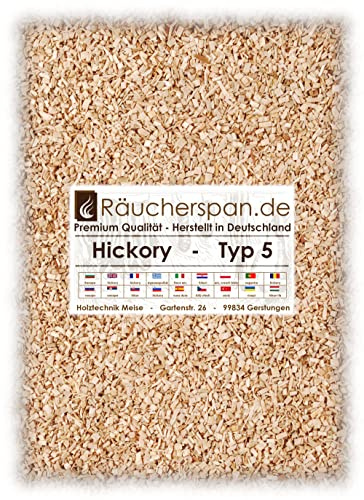Räucherraspel Räucherchips klein für Borniak Räucherofen, Hickoryholz Typ 5 (2kg entspricht etwa 8 Liter)