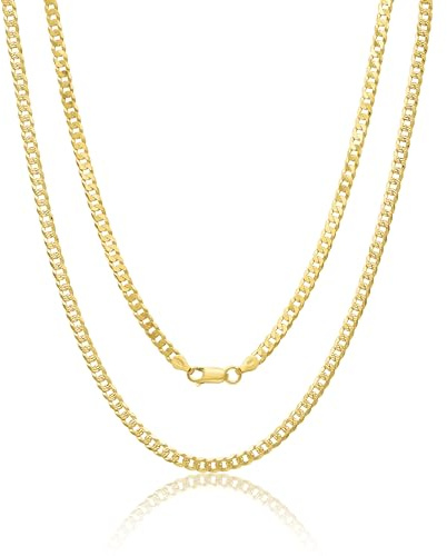 AKA Gioielli® - Herren Damen Kette 18 Karat Gold Vergoldet 925 Sterling Silber - Kubanische Panzerkette 5mm mit Diamant-Finish auf einer Seite - 45 cm lang