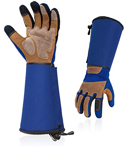 Vgo... Gants de jardinage hommes femmes, gantelet d'élagage, manches longues, anti-épines, puncture protection, avant-bras long, écran tactile (SL7496,Bleu,7/S,1Paire)