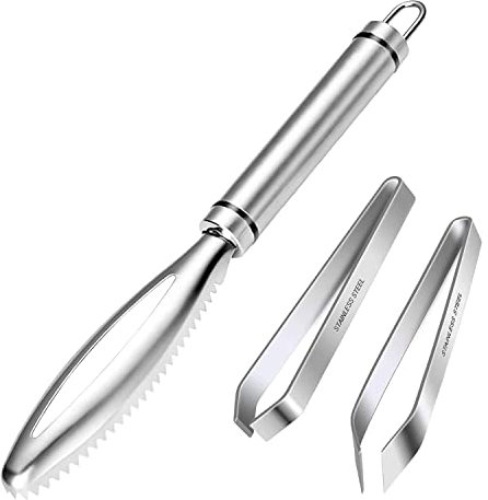 LEEWYOU Fischschuppenschaber Fischschuppen Entferner Set Rofessionelle Fischschuppenmaschine Fischschaber Edelstahl Fischschuppen Entferner Küchenhelfer Küchenpinzette Edelstahl Grätenzange