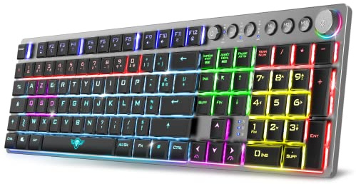 Spirit of Gamer XPERT K1500, mechanische Gaming-Tastatur, kabellos & Bluetooth RGB, Tasten 100% Anti-Ghosting Switch, Red, Gaming Keyboard aus Aluminium, Französisch, kompatibel mit Mac, iOS, Android