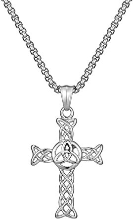 KnSam Men's Stainless Steel Necklace, Vintage Hollow Cross Celtic Knot Pendant Pea Chain, Silver/Black/Gold Chain for Men Jewellery 60 cm, Stainless Steel, No cubic zirconia