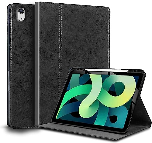 Gexmil Leder Hülle für iPad Air 11 Zoll M3 2025/ M2 2024,iPad Air 10,9 Zoll 5./4. Genration 2022/2020, Echt Leder Cover mit Stifhalter, Automatischer Schlaf/Aufwachen,Stoßfest,Schwarz | Smart Leder Cover/Flip mit Stifthalter,Auto Schlaf/Aufwachen,Schutzhülle Einstellbarer Ständer,Stoßfest,Schwarz