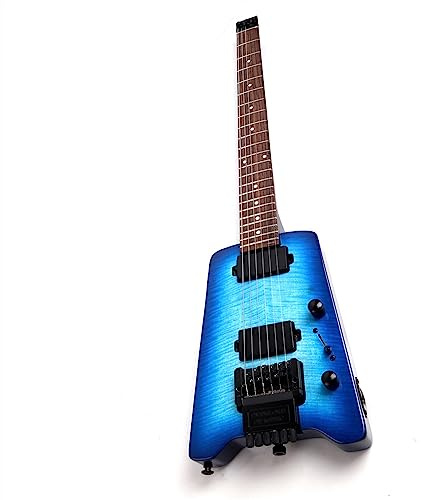 Hochglänzende Blaue 6-saitige E-Gitarre Ohne Kopf, 22 Bünde, Korpus Aus Lindenholz, Griffbrett Aus Palisander Kopflose Elektrogitarre für Einsteiger