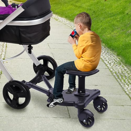 Kiddy Board - Tabla de pie universal para silla de paseo (360°, 2 ruedas, hasta 25 kg), color negro