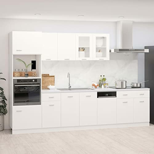 ZEYUAN 7-TLG. Küchenzeile, Küche, Einbauküche, Küche Komplett, Küchenmöbel, Küchenunterschrank, Küchenschränke, Arbeitsplatte, Küchenblock, Miniküche, Weiß Spanplatte