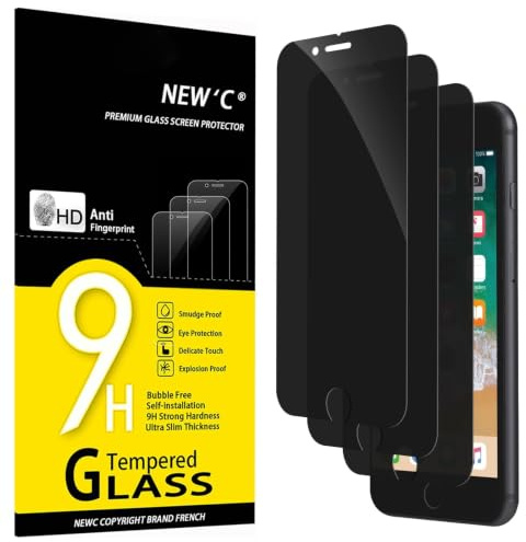 NEW'C Verre Trempé Anti-Espion pour iPhone 8 Plus/7 Plus, Protection Écran | Lot de 3, Noir, 5,5 pouces, Confidentialité 28°, Dureté 9H, Anti-rayures, Sans bulles, Oléophobe