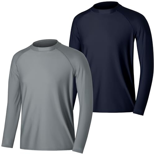 MASOCIO 2-pack herrbadskjortor utslag väst UPF 50+ långärmad stretchig snabbtorkande badtopp, Marinblå/grå, 3XL