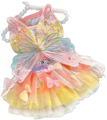 Welpenkleid Regenbogen Schmetterling Dünne Katze Prinzessin Rock, S-XXL Regenbogen Schmetterling Flauschiger Rock, Haustier Kleidung Kleid Hundekleidung (Colorful,XL)