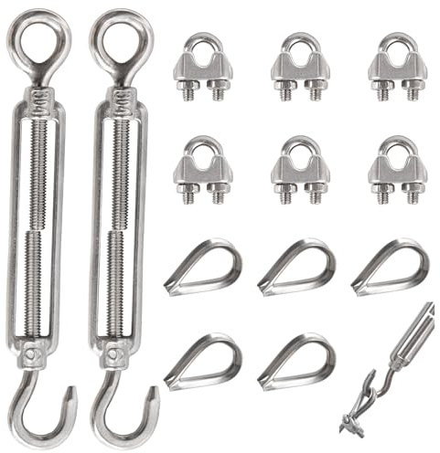 YEYIT 13 Stück Teillig Seilspanner Spannschloss Set Spannschloss M6 Drahtspanner Set mit Edelstahl Spannschloss M6 Drahtseilklemme M3 Edelstahl Drahtseil Kauschen M3 Für Seil Gartendraht Zaunspanner