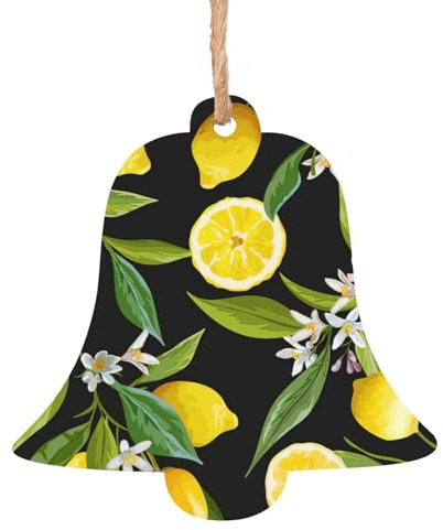 Luckily&Day Adornos de madera para colgar en el árbol de Navidad con estampado de limón amarillo, 6 piezas