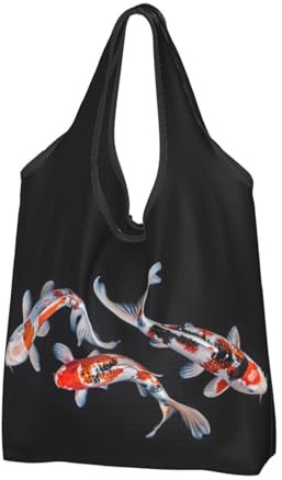 VOSERY Tricolor koi-fisktrio, återanvändbara shoppingväskor för mat, vikbar bärväska med handtag, svart, Einheitsgröße