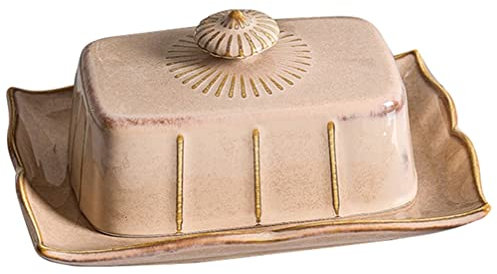 Luxshiny 1juego Plato Cerámico para Mantequilla con Tapa Elegante Bandeja De Almacenamiento para Postres para Cocina y Restaurantes Apto para Microondas y Refrigerador