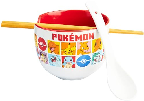 Get Trend Pokemon Ramen Bowl Set 20oz/600ml, Japanese Rice Noodles Bowl with Ceramic Spoon & Bamboo Chopsticks, Microwave Safe, Gifts for Adults (Multi Pokemon)
