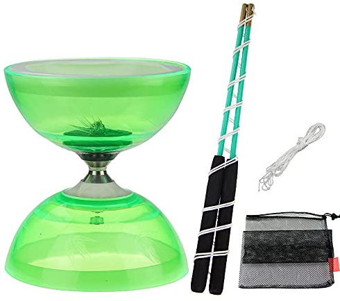 TopHomer Diabolo Giocoltura Kit Diabolo Tripla Cuscinetto per Principianti e Professionisti con Cavo di Ricambio da 10 m, Barra Professionale, Borsa in Rete Diabolo (Verde, Stile Ordinario)