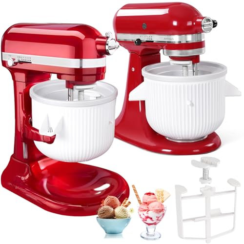 Eiscreme-Aufsatz, kompatibel mit KitchenAid 4,5/5/6/7QT Mixern, macht 2 Quarts Eiscreme, kompatibel mit KitchenAid-Eismaschinen-Aufsatz, spülmaschinenfest (nicht geeignet für 3,5 QT-Mixer)