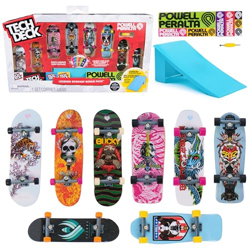Tech Deck, Powell Peralta Legends SK8Shop Bonus Pack con rampa, Mini Skateboard da Collezione Personalizzabili, Giocattoli per Bambini dai 6 Anni in su