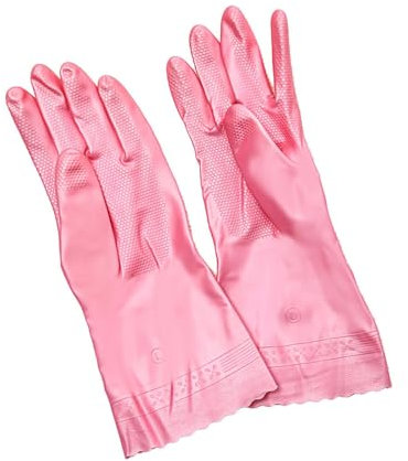 BrightGlow Household Gloves, Rubber Cleaning Gloves, Rubber Gloves with Cotton Lining, Gardening Gloves, Waterproof Dishwashing Gloves, Pink (Short Style) #23, One Size