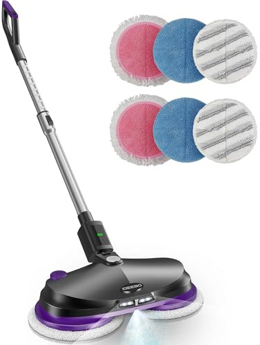 iDEEBO Kabellos Elektrischer Mopp, Elektrischer Wischmopp Kabellos mit Sprühfunktion, LED Beleuchtung, 300ml Wassertank, Bodenwischer Elektrisch für Wischen, Schrubben und Polieren