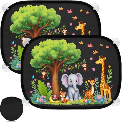 2 pezzi parasole per auto con protezione dai raggi UV, protezione solare per finestrini dell'auto, parasole per bambini, con 8 ventose e simpatici motivi animali, adatta al 99% auto