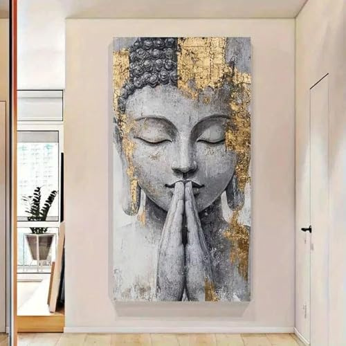GOSRD Ruhiger Buddha mit goldenen Akzenten, Leinwandgemälde, Druck, Wandkunst, Poster, Schlafzimmer, Wohnzimmer, Dekoration, moderne Wohnkultur, 80 x 160 cm, rahmenlos