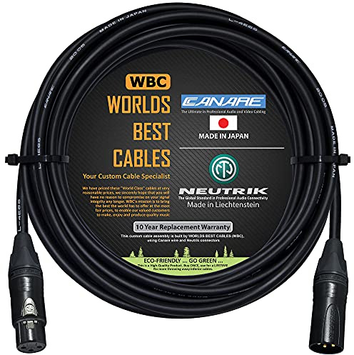 WORLDS BEST CABLES 5 Meter - Canare L-4E6S - Star Quad Microphone Cable with Neutrik Gold XLR-Male to XLR-Female Connectors