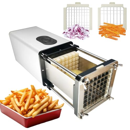 Taglierina Fritta Francese Elettrica, Sorgente di Patate 2 in 1 con Lame da 1/2 e 3/8, Taglio Vegetale Commerciale E Domestico per Patate, Carote, Patate Dolci-Easy Pulito E Resistente