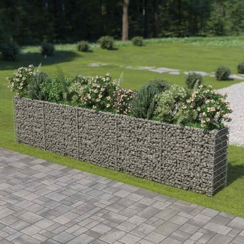 HaoChrymec Gabion Jardinière with Acier Galvanisé, Design Stable et Élégant, Panier à Pierre, Parterre Surélevé en Gabion, Jardinière à Gabion, 450 x 50 x 100 cm