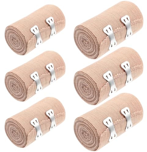 OUDQFCJ 6 Pezzi Benda Elastica, Fascia di Fissaggio con 2 Clip, Bende Mediche Traspiranti e Estensibili per Polso, Caviglia, Ginocchio (5/7,5cm, Rotolo da 4,5m)